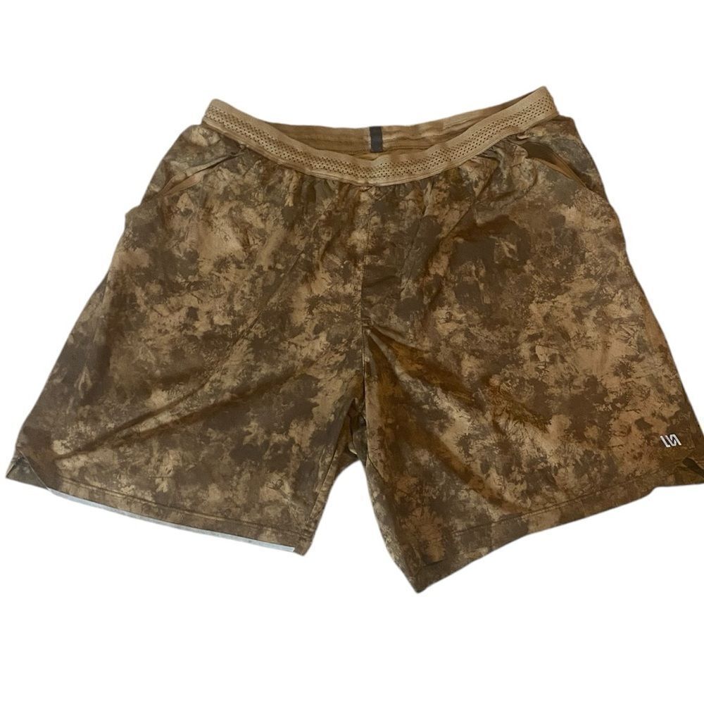 VSTR Brown Tan Grunge Tie Dye Athletic Brief Running Shorts Men’s Sz Large